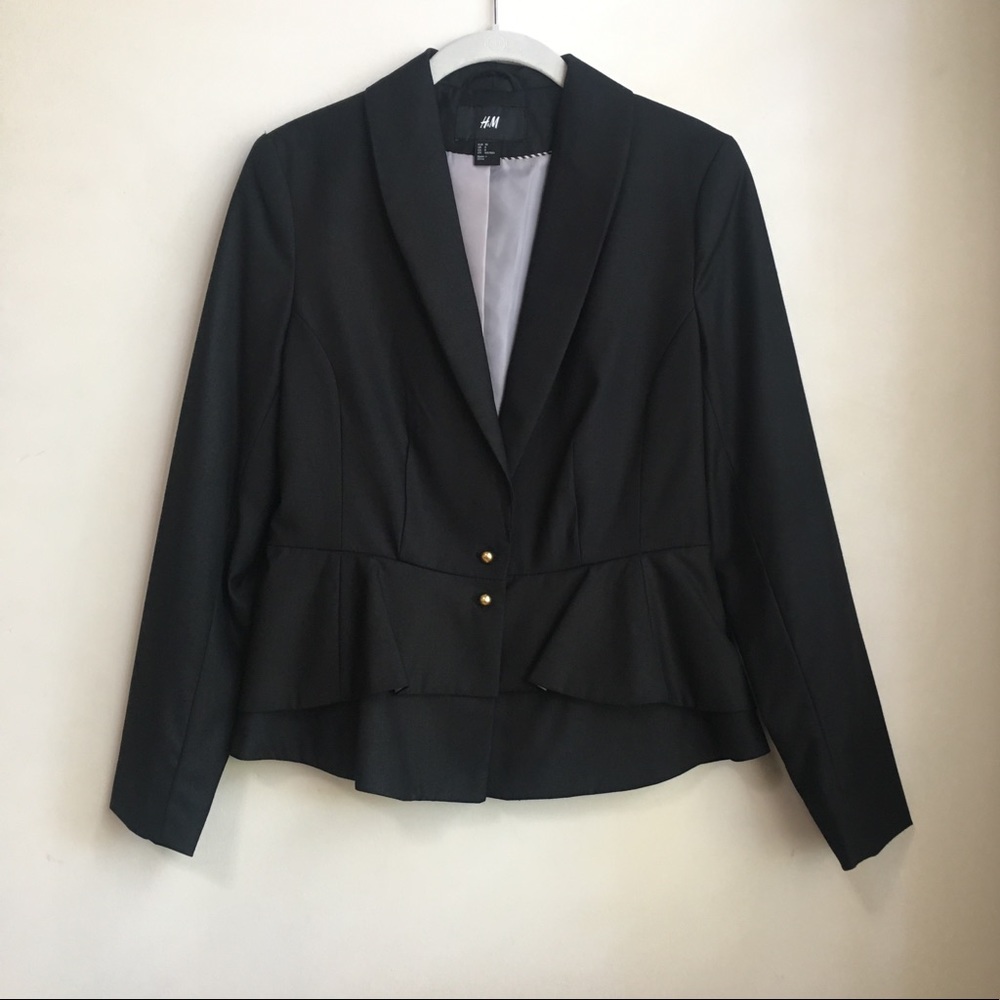 H&M Black Peplum Blazer with Gold Buttons